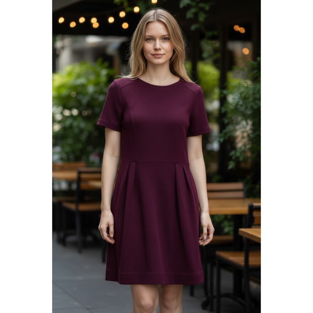 Madewell Fit and Flare Short Sleeve Dress Raspberry Purple Pockets Size 12